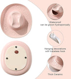 Hanging Wall Planters for Indoor Plants, Wall Vases for Flowers, Ceramic Cowboy Hat Vases for Decor, for Bathroom, Living Room, Office, and Home Decor.Light Pink
