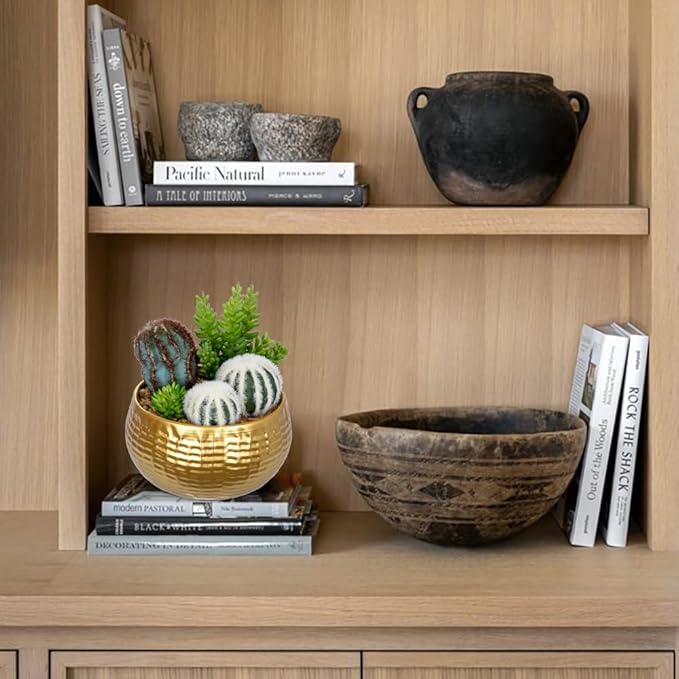 Artificial Cactus Plants Indoor, 7" Assorted Small Faux Succulent in Pots Fake Potted Desk Plant with Gold Bowl Mini Succulents Artificial Cactus Decor for Home Office Bathroom Table Shelf