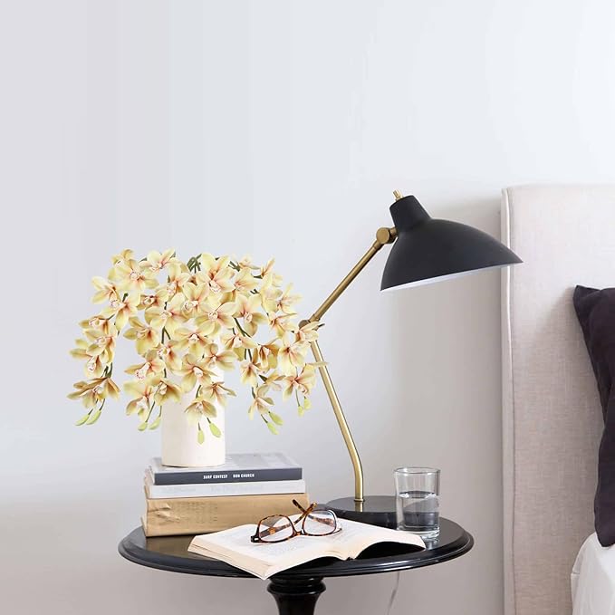IPOPU 5 Pcs Real Touch Faux Orchid Champagne Orchid Artificial Flowers with Long Stem for Wedding Party Centerpiece Bridal Bouquet DIY Home Living Room Decoration
