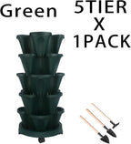 GameXcel Vertical Planter Tower - 5 Tier Stackable Garden Planters with Wheels and Tools Plant Pots for Strawberry Herb Flower and Vegetable Indoor Outdoor Use Green