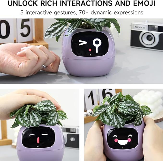 Intelligent Flower Pot, Electronic Bud, Maintenance Plant Assistant, Fun Interactive Flower Pot, Indoor Green Planting Monitoring, LCD Screen Display, Cell Phone APP Connection (Purple)