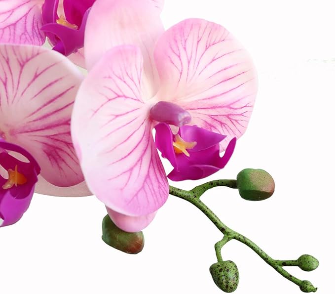 Htmeing 38 Inch Artificial Phalaenopsis Flowers Branches Real Touch (Not Silk) Orchids Flowers for Home Office Wedding Decoration,Pack of 2 (Pink Purple)