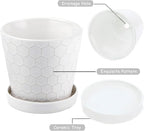 Ceramic Plant Pots,4+5+6 Inch Pots for Indoor Plants,Planters with Drainage Holes and Ceramic Tray, Indoor Flower Pots Gardening Home Desktop Office Windowsill Decoration Gift,Set of 3 (White)