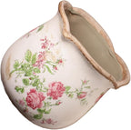Shabby Chic Flower Pot, 6.11 Inch Ceramic Planter with Drainage for Indoor Plants, Vintage Ceramic Vase, Country Chic Spring Garden Home Decor, Pink Rose Floral