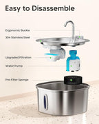 PEKTACO Stainless Steel Cat Water Fountain, 3.2L/108oz Cat Water Dispenser with Quiet Water Pump, Dishwasher Safe Pet Drinking Fountain for Cats with 3 Filters + 3 Sponges