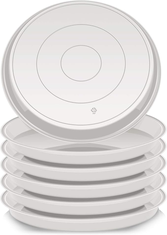VUWEZ 6 Pack of Plant Saucer 14 Inch (12 Inch Base), 14 Inch Plant Saucer, Plastic Plant Trays for Pots, Plant Saucers for Indoors Round, Planter Tray for Planter 11"/12"/13" (14", White)