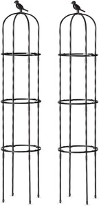 FOLLOOK Garden Trellis Obelisk for Climbing Plants, Lightweight Metal Plant Support for Roses Clematis Vines, Rustproof Decorative Trellis for Outdoor Garden Patio Planter, Black, 2 Pack