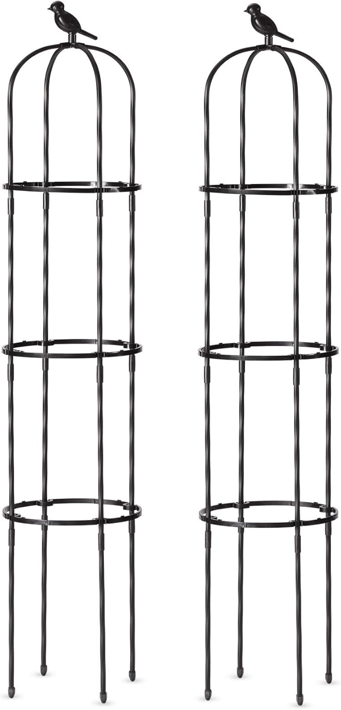 FOLLOOK Garden Trellis Obelisk for Climbing Plants, Lightweight Metal Plant Support for Roses Clematis Vines, Rustproof Decorative Trellis for Outdoor Garden Patio Planter, Black, 2 Pack