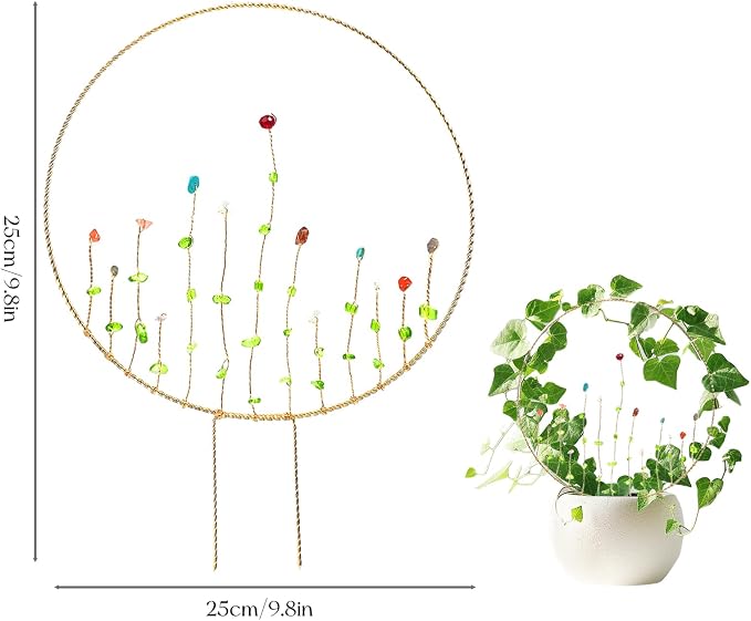 SNAIL GARDEN 2Pcs Small Trellis for Indoor Plants with Suncatcher Colorful Crystal, 9.8in Indoor Plant Trellis for Climbing Plants,House Plant Trellis for Potted Plants Hoya Ivy, Jasmine