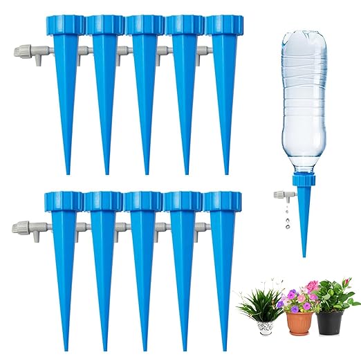 10 Pack Self Watering Spikes for Plant,Indoor & Outdoor Automatic Plants Waterer,Plug-in Device with Adjustable Valve Switch, Self Watering Planter Insert (10 Blue)