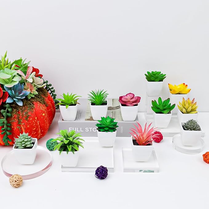 12 Pcs Mini Artificial Succulents Plants, Small Fake Potted Realistic Textured Succulent Premium Decor for DIY Crafting Home Floral Wall Garden Arrangement Office Decoration