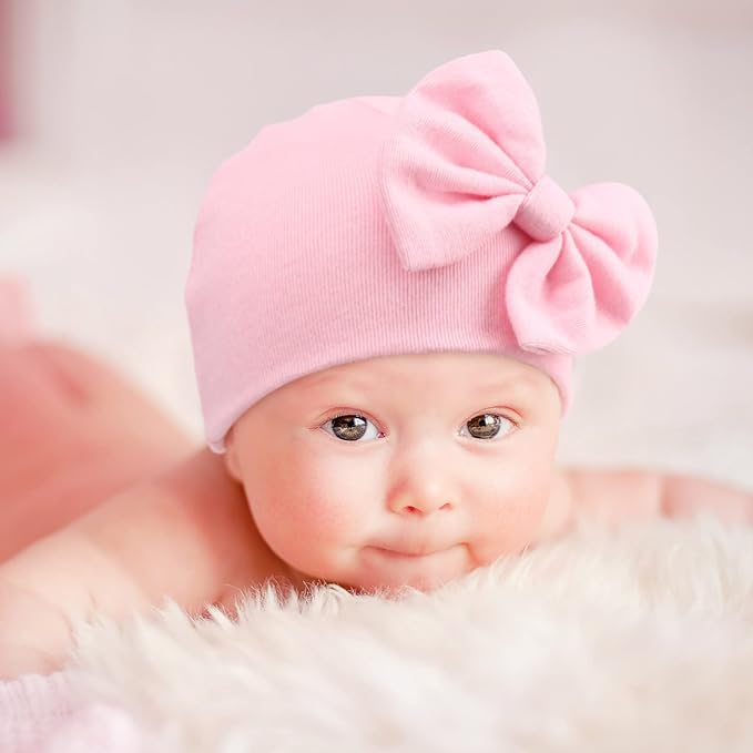 BQUBO Baby Turban Hats and Mittens Set Newborn Infant Hospital Hats Caps with Bows for Baby Boys Girls 0-12 Months