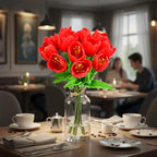 Mandy's Red Partially Open Artificial Tulips Flowers Centerpiece, 13.5" Lifelike PU Fake Floral Stems 12pcs for Kitchen Island & Dining Table, Spring Decor for Easter