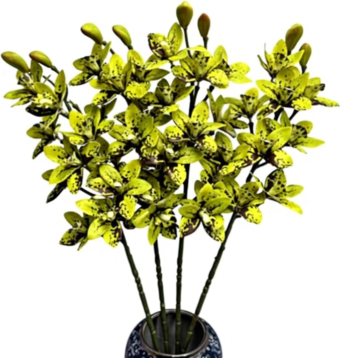 4pcs Artificial Cymbidium Orchid Flower Plant 3D Print Vanda 10 Heads Latex Phalaenopsis Flower (Black Green)
