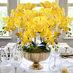 4 Pcs Artificial Orchid Flowers 9 Large Heads of Real Touch Vivid Phalaenopsis Orchid Flower Stem 31.5'' Tall, Artificial Flowers Branches for Home Decor, Office House Decor-Yellow Phalaenopsis