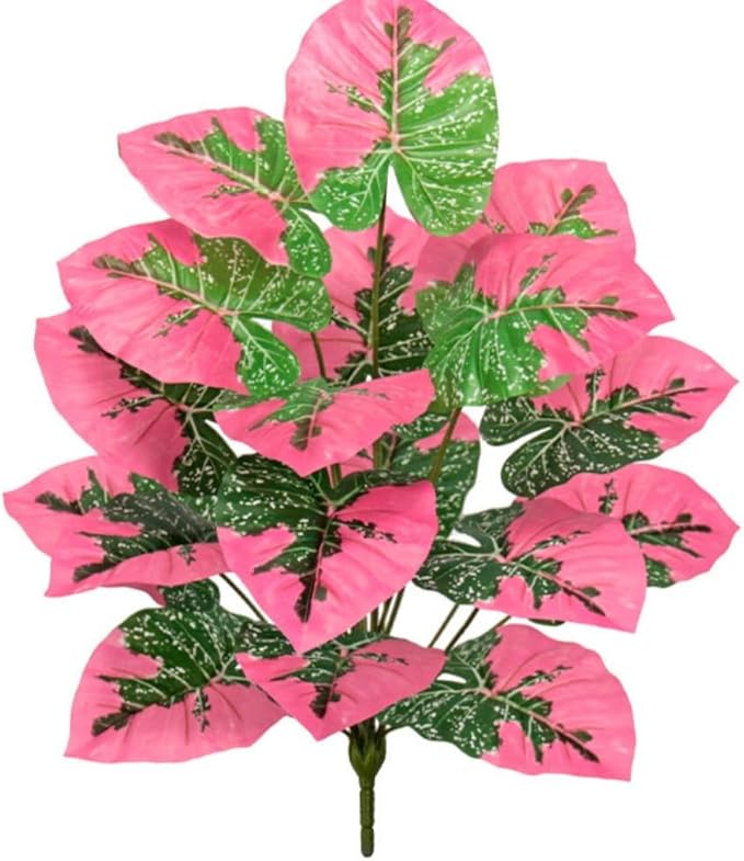Artificial Caladium Plant with Red and Green Leaves, Red Leaf Artificial Plants Decoration Simulated Bonsai Potted Decor Home Room Party Wedding Office Floor(Rosered(No Flowerpot), 85cm)