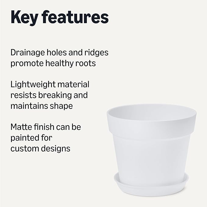 Amazon Basics Plant Pots, 6 inch, White, 1-Pack