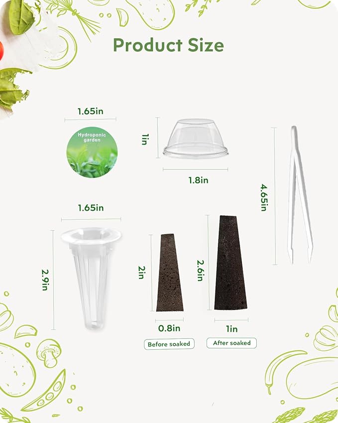 URUQ 140Pcs Hydroponic Pods Supplies: Compatible with AeroGarden Grow Anything Herb Kits - Includes Grow Sponges Grow Baskets Grow Domes Labels - Hydroponics Supplies for Most Brand