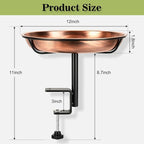 Gtongoko Deck Mounted Metal Bird Bath for Outside, 12 Inch Dia Weather-Resistant Birdbath Bowl for Balcony Fence Railing with Adjustable Clamp Outdoors