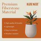 21" H x 19" D Premium Corso Fiberstone Round Tapered Planter with Drainage Hole, Weather Resistant for Indoor and Outdoor Use, Included 2 Extra Coco Mats (Taupe, 15" Pot Opening)