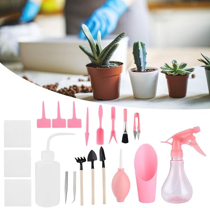 19Pcs Succulent Tools,Mini Garden Small Gardening Tools Indoor, Transplanting Gardening Tools,Pruning Shear Gardening Scissors,Hand Tool kit for Bonsai Indoors Small Plants (Red)
