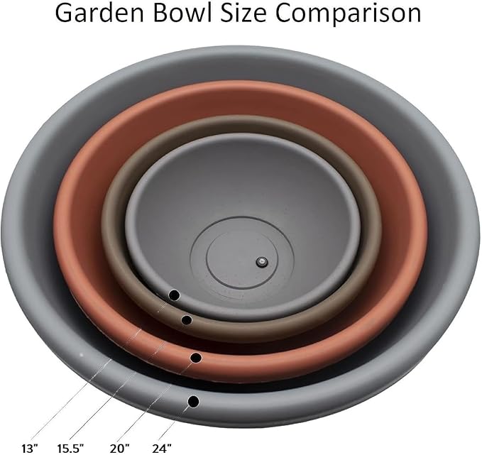 The HC Companies Shallow Planter with Drainage - Contemporary Garden Bowl Planter for Flowers, Herbs & More - Round Succulent Planter Pot for Indoors and Outdoors (24" Chocolate, Pack of 1)