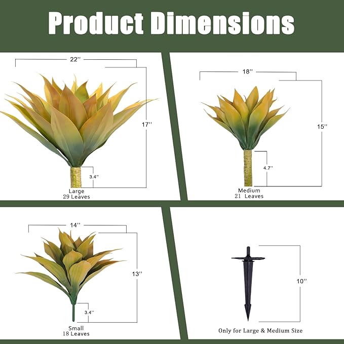 Artificial Agave Plants, Realistic UV Resistant Fake Aesthetic Plants for Outdoor Indoor, Home Decor for Garden, Porch, Doorway, Patio (2PCS, Yellow, Medium)