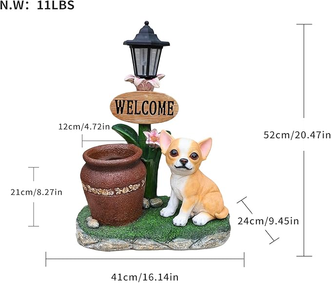 Animal Outdoor Statue Planter Solar Light Welcome Garden Sculpture Resin Flower Pot Decorative Porch Patio Yard Lawn Entryway Figurine with LED Lamp Rustic Plant Holder Ornament Courtyard (P)
