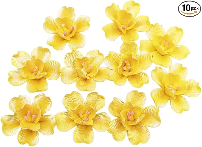 BTMIEY 10 PCS 3D Flower Ceramic Tiles,1.6" Handmade Procelain Ceramic Flowers for Artwork,Fish Tank,Vases,Living Room, Dining Table,Office, Home Floral Decor (Double-Flowered Iridescent Yellow)