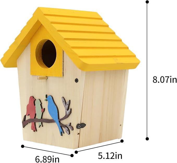 Wooden Bird Houses Bird House for Outside,Yellow Wood Bird House for Outdoors, 1.5" Entrance Hole Bird Houses for Garden Blue Bird Hummingbird Wren Cardinal Swallow Sparrow Finch