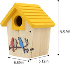 Wooden Bird Houses Bird House for Outside,Yellow Wood Bird House for Outdoors, 1.5" Entrance Hole Bird Houses for Garden Blue Bird Hummingbird Wren Cardinal Swallow Sparrow Finch