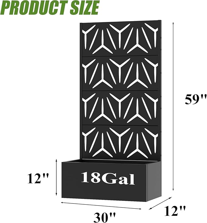 Casaphoria Metal Raised Garden Bed with Trellis, 59"x30"x12" Planter Box for Climbing Plants, Vegetables & Vines, Features Drainage Holes and Privacy Screen, Black-Star