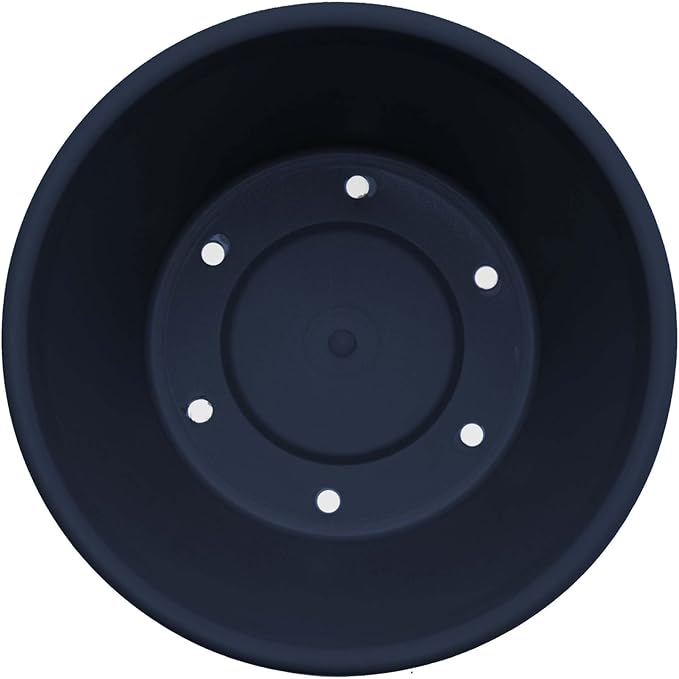 Bloem Terra 10" Diameter Round Navy Resin Planter Pot with Drainage Holes for Indoor and Outdoor Gardening