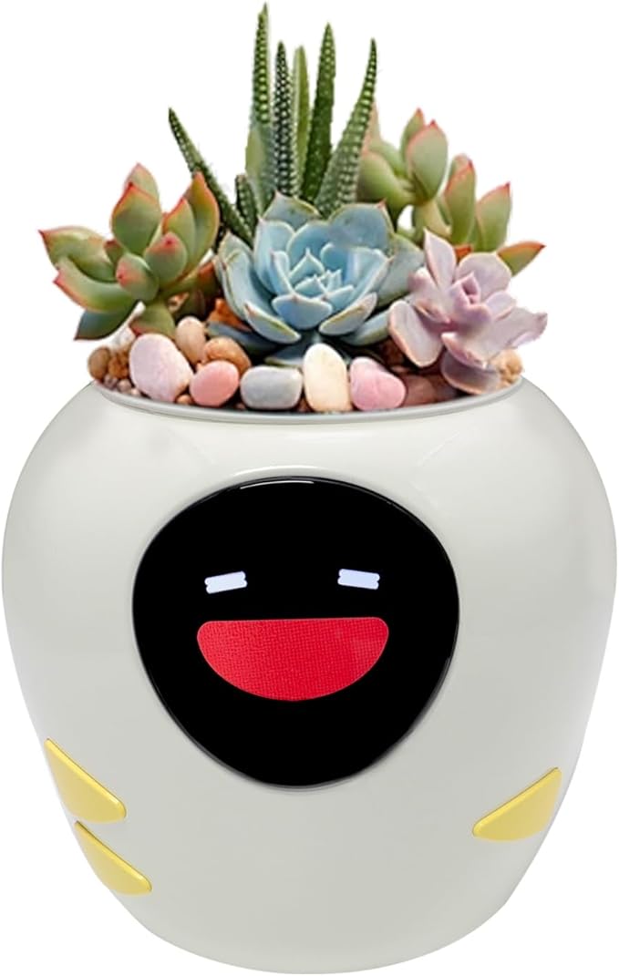 Smart Plant Pot with Expression, AI Intelligent Flower Pot for Indoor Decoration, Smart Garden Pot with Water/Light/Temperature Sensors, Ivy AI Planter (White（Big）)
