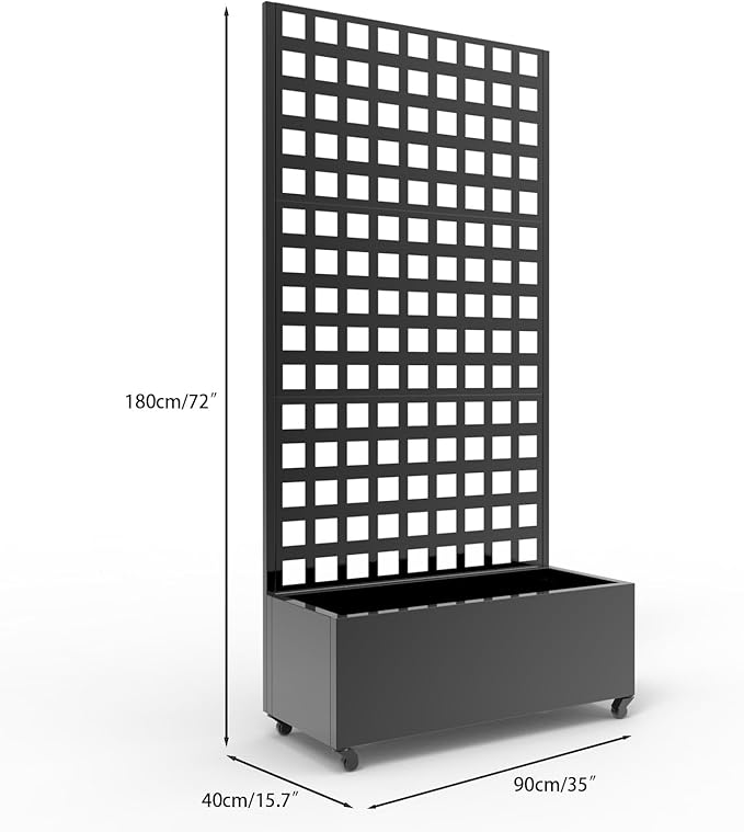 IDEALHOUSE Metal Planter Box with Trellis, 72"x35"x15.7" Galvanized Raised Garden Bed on Wheels with Drainage Holes, Outdoor Planter for Climbing Plants Vines & Privacy Screen, Square Lattice