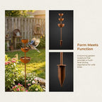 Rain Catcher - Plant Support Metal Garden Ornament,3-Tier Rain Catcher Garden Stake with Water Bowls,Rusty Metal Flower GardenStakes Bird Bath,Bird Bath & Bee Watering Station for Outdoor Patio Decor