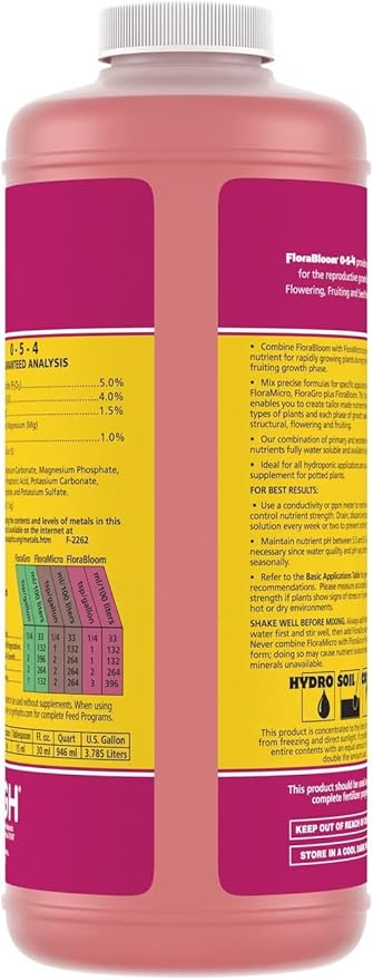 General Hydroponics FloraBloom 0-5-4 Plant Food, Part of FloraSeries Advanced Nutrient System for Plants, 1 Quart