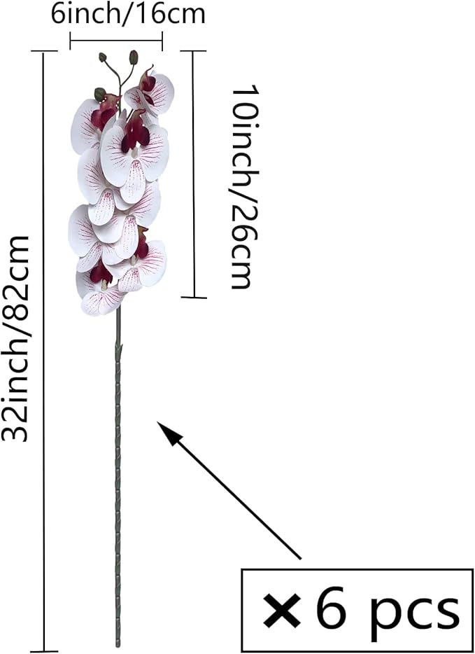 FagusHome 32 Inch Artificial Phalaenopsis Flowers 6 Pcs Artificial Orchid Flowers Stem Plants for Home Décor (White and Purpleline)