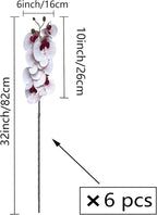 FagusHome 32 Inch Artificial Phalaenopsis Flowers 6 Pcs Artificial Orchid Flowers Stem Plants for Home Décor (White and Purpleline)