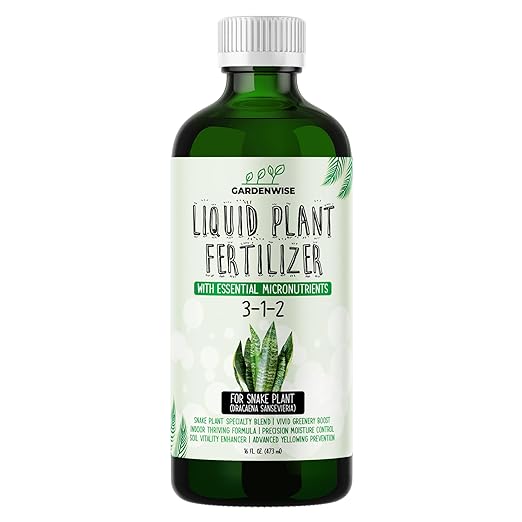 GARDENWISE 3-1-2 Liquid Fertilizer Concentrate with Micronutrients - Ideal Snake Plant Food for Sansevieria (Dracaena trifasciata), Indoor Plant Care (8 OZ)