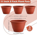 3 Pack 11 Inch Plant Pots Lightweight Planters with Drainage Holes,Durable Indoor & Outdoor Flower Pots for Garden,Patio & Home Decor(Pottery Red)