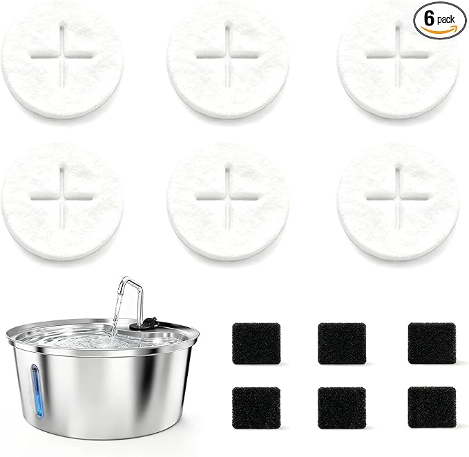 Dog Water Fountain Filters, Pet Fountain Replacement Filters for WF02, White 6 Count (Pack of 1)