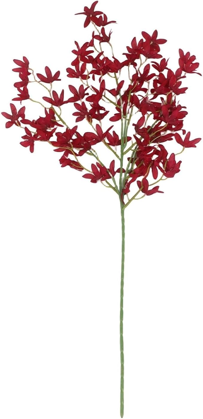 Artificial Orchid Flower Single Branch Dancing Oncidium Silk Material Lifelike Arrangement 74CM Tall For Wedding Home Office Living Room Decor(burgundy)