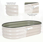 Galvanized Raised Garden Bed - 4x2x1FT Metal Planter Boxes Outdoor | Oval Steel Raised Bed Kit for Gardening with Protective Tape, Gloves for Vegetables, Flower, Herb (White)
