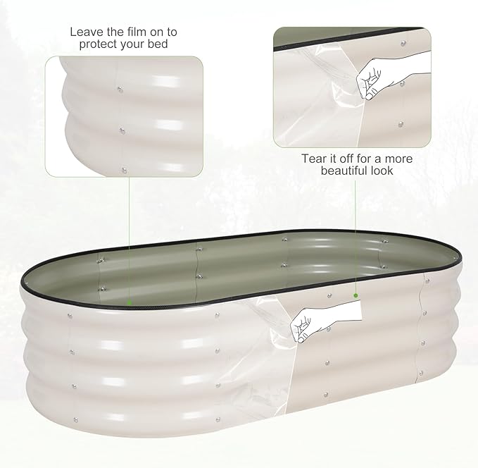 Galvanized Raised Garden Bed - 4x2x1FT Metal Planter Boxes Outdoor | Oval Steel Raised Bed Kit for Gardening with Protective Tape, Gloves for Vegetables, Flower, Herb (White)