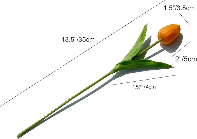 Mandy's Orange Artificial Tulips Flowers Centerpiece, 13.5" Lifelike PU Fake Floral Stems 20pcs for Kitchen Island & Dining Table, Spring Decor for Easter