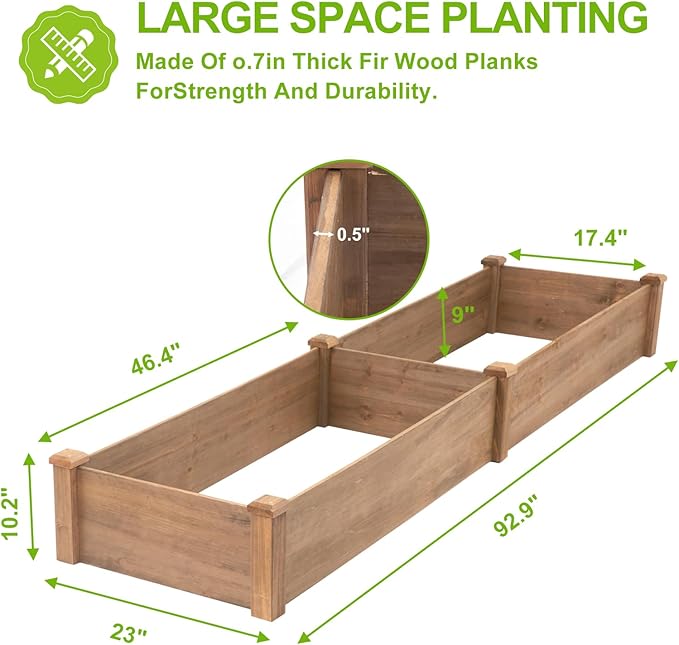 ketive Raised Garden Bed Without Legs 8x2Ft ft Large Elevated Wood Planter Box for Vegetables, Flowers, Herbs, and Succulents（Brown）