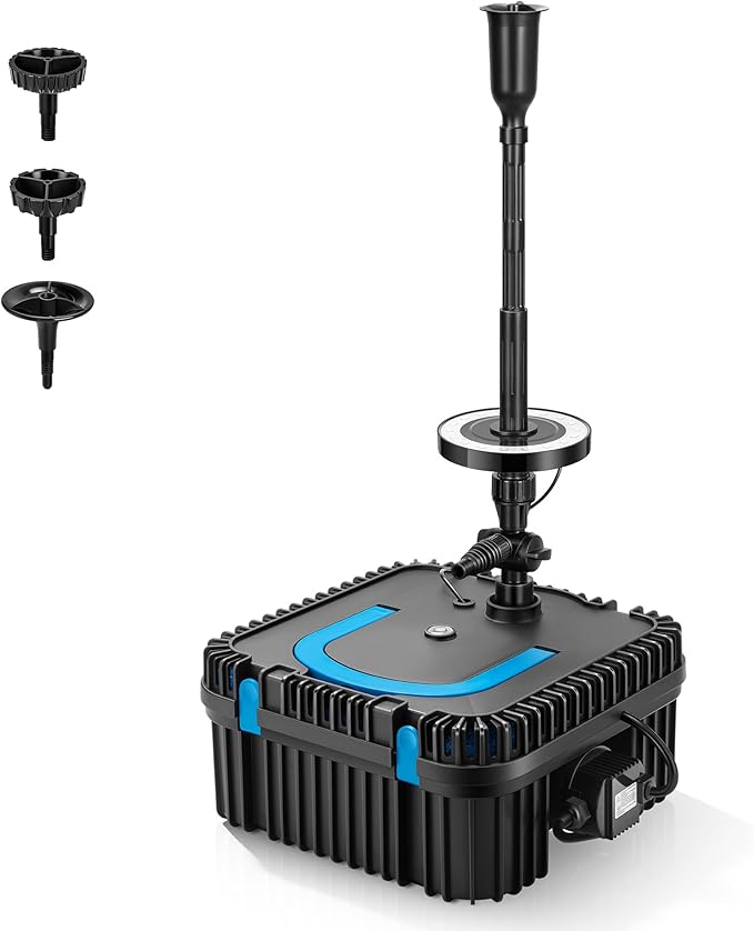 VIVOHOME 900GPH RGB Pond Filter Fountain with 6W LED Lights, 80W Submersible Water Pump with Multi-Stage Filtration for Koi Ponds, Waterfalls, Outdoor Water Features