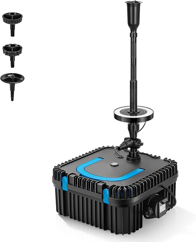 VIVOHOME 820GPH RGB Pond Filter Fountain with 6W LED Lights, 60W Submersible Water Pump with Multi-Stage Filtration for Koi Ponds, Waterfalls, Outdoor Water Features