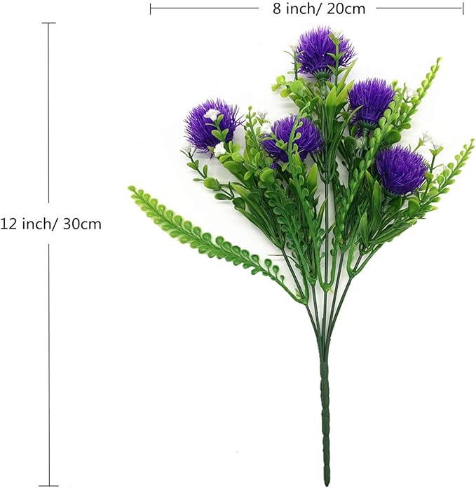 CATTREE Artificial Dandelion Plants, Plastic Flowers Shrubs Bushes Fake Grass Wedding Indoor Outdoor Home Garden Verandah Centerpieces Arrangements Party Decoration Planting Filler - Purple 4 Pack